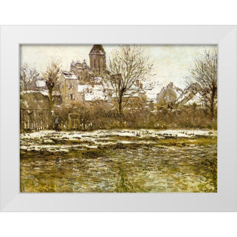 The Church at Vetheuil-snow 1879 White Modern Wood Framed Art Print by Monet, Claude