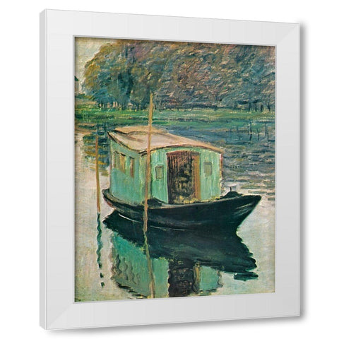 The Floating Studio 1874 White Modern Wood Framed Art Print by Monet, Claude