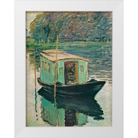 The Floating Studio 1874 White Modern Wood Framed Art Print by Monet, Claude