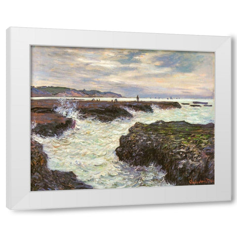 The Rocks at Pourvillle 1882 White Modern Wood Framed Art Print by Monet, Claude