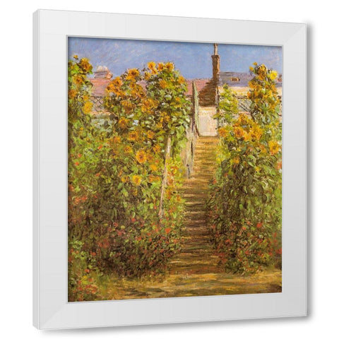 The Steps at Vetheuil 1881 White Modern Wood Framed Art Print by Monet, Claude