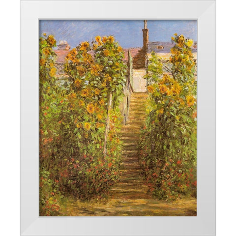 The Steps at Vetheuil 1881 White Modern Wood Framed Art Print by Monet, Claude