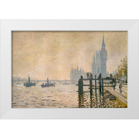 The Thames below Westminster 1871 White Modern Wood Framed Art Print by Monet, Claude