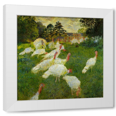 Turkeys at Montgeron 1877 White Modern Wood Framed Art Print by Monet, Claude