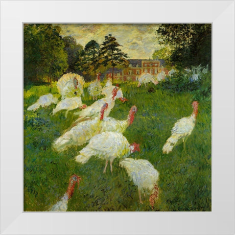 Turkeys at Montgeron 1877 White Modern Wood Framed Art Print by Monet, Claude