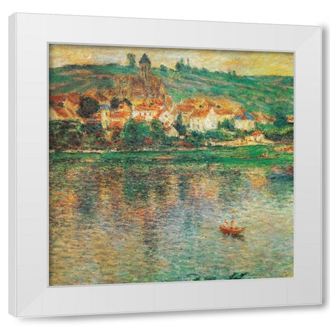 Vetheuil with Boat 1901 White Modern Wood Framed Art Print by Monet, Claude