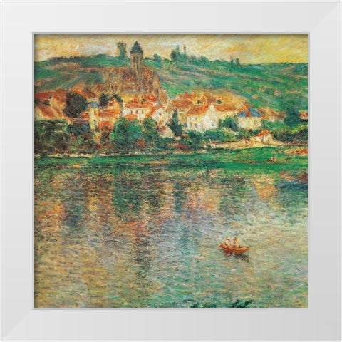 Vetheuil with Boat 1901 White Modern Wood Framed Art Print by Monet, Claude