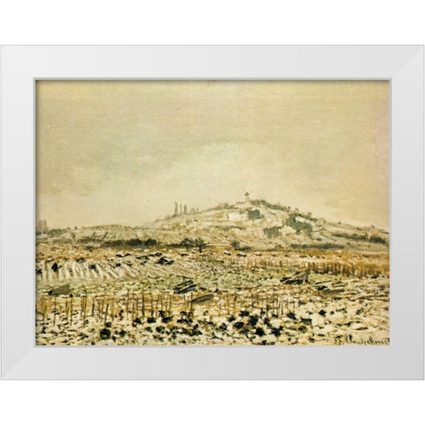Vineyards in the Snow 1873 White Modern Wood Framed Art Print by Monet, Claude