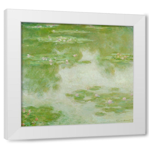 Water-lilies green 1907 White Modern Wood Framed Art Print by Monet, Claude