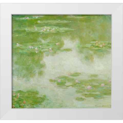 Water-lilies green 1907 White Modern Wood Framed Art Print by Monet, Claude