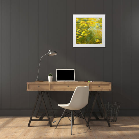 Water-lilies green yellow 1920 White Modern Wood Framed Art Print by Monet, Claude