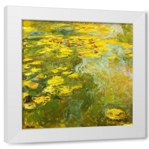 Water-lilies green yellow 1920 White Modern Wood Framed Art Print by Monet, Claude