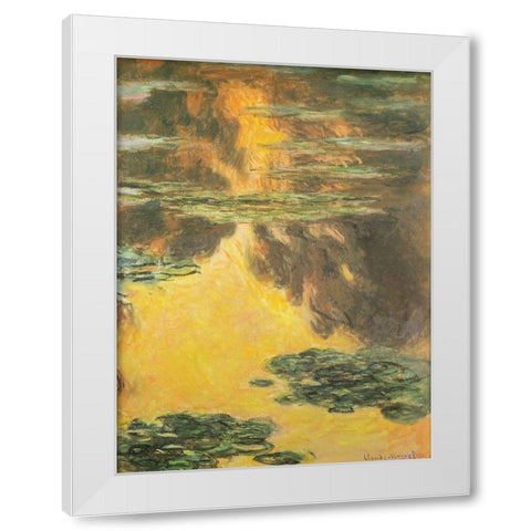 Water-lilies orange 1907 White Modern Wood Framed Art Print by Monet, Claude
