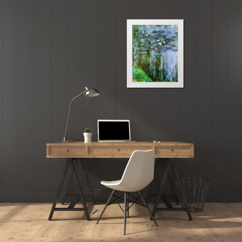 Water-lilies purple-green 1909 White Modern Wood Framed Art Print by Monet, Claude