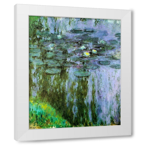 Water-lilies purple-green 1909 White Modern Wood Framed Art Print by Monet, Claude
