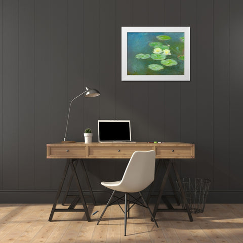 Water-lilies-evening 1908 White Modern Wood Framed Art Print by Monet, Claude