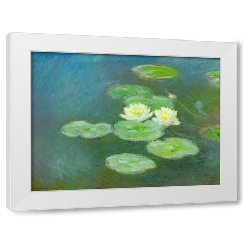 Water-lilies-evening 1908 White Modern Wood Framed Art Print by Monet, Claude