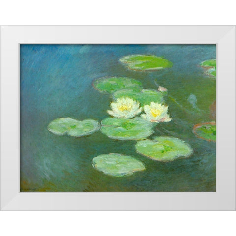 Water-lilies-evening 1908 White Modern Wood Framed Art Print by Monet, Claude