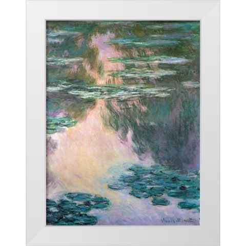Water-lily pond 1907 White Modern Wood Framed Art Print by Monet, Claude
