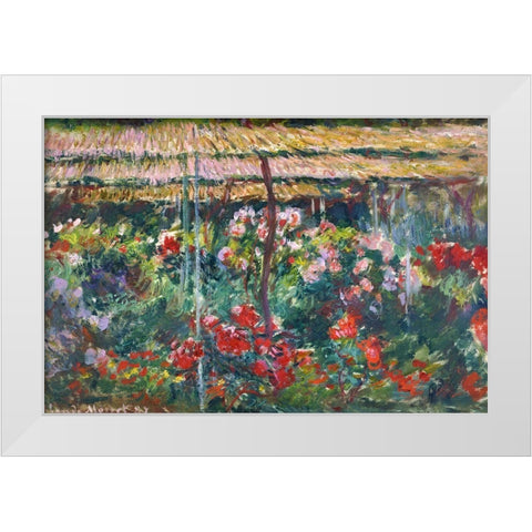 Peony Garden 1887 White Modern Wood Framed Art Print by Monet, Claude