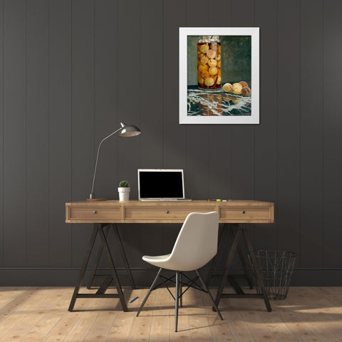 Jar of Peaches 1866 White Modern Wood Framed Art Print by Monet, Claude