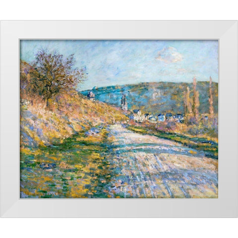 The Road to Vetheuil 1879 White Modern Wood Framed Art Print by Monet, Claude