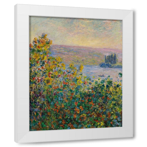 Flower Beds at Vetheuil 1881 White Modern Wood Framed Art Print by Monet, Claude