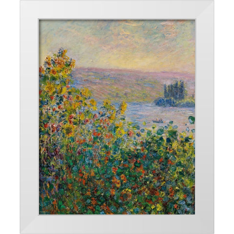 Flower Beds at Vetheuil 1881 White Modern Wood Framed Art Print by Monet, Claude