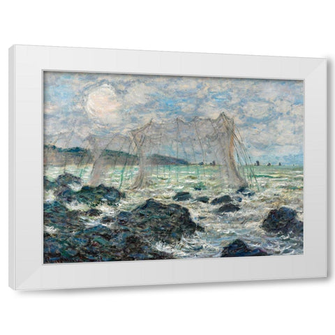 Fishing nets at Pourville 1882 White Modern Wood Framed Art Print by Monet, Claude