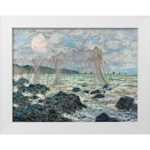 Fishing nets at Pourville 1882 White Modern Wood Framed Art Print by Monet, Claude