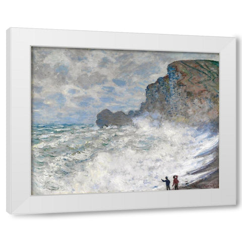 Rough weather at Etretat White Modern Wood Framed Art Print by Monet, Claude