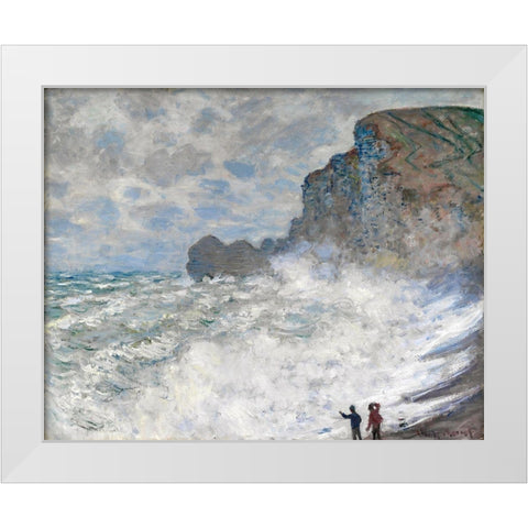 Rough weather at Etretat White Modern Wood Framed Art Print by Monet, Claude
