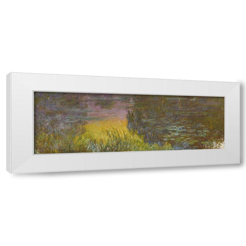 The Water Lilies - Setting Sun White Modern Wood Framed Art Print by Monet, Claude