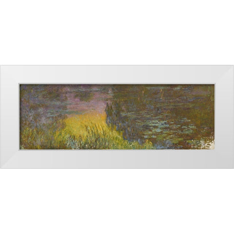 The Water Lilies - Setting Sun White Modern Wood Framed Art Print by Monet, Claude