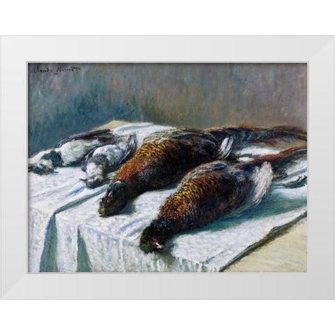 Still Life with Pheasants and Plovers 1879 White Modern Wood Framed Art Print by Monet, Claude