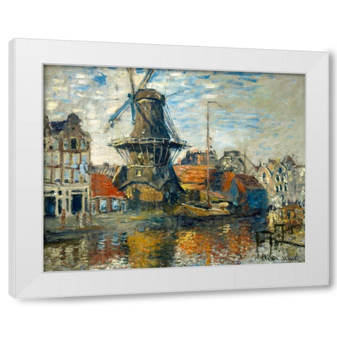 The Windmill on the Onbekende Gracht-Amsterdam 1874 White Modern Wood Framed Art Print by Monet, Claude