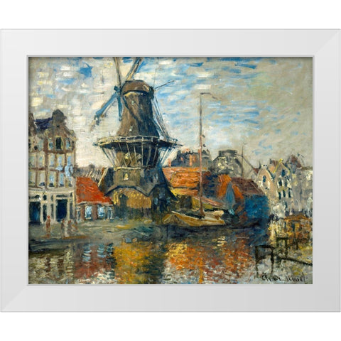 The Windmill on the Onbekende Gracht-Amsterdam 1874 White Modern Wood Framed Art Print by Monet, Claude