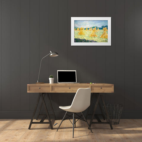 The Young Ladies of Giverny-Sun Effect 1894 White Modern Wood Framed Art Print by Monet, Claude