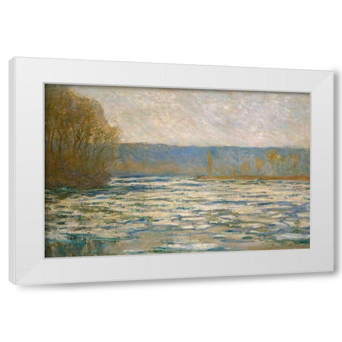 Ice breaking up on the Seine near Bennecourt 1893 White Modern Wood Framed Art Print by Monet, Claude
