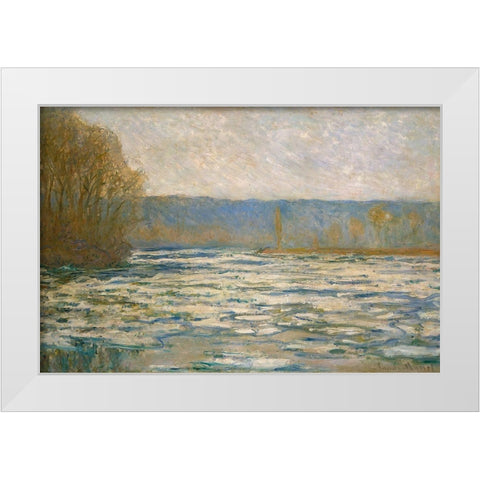 Ice breaking up on the Seine near Bennecourt 1893 White Modern Wood Framed Art Print by Monet, Claude