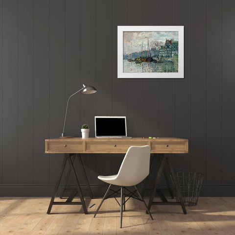 View of the Prins Hendrikkade and the Kromme Waal in Amsterdam 1874 White Modern Wood Framed Art Print by Monet, Claude
