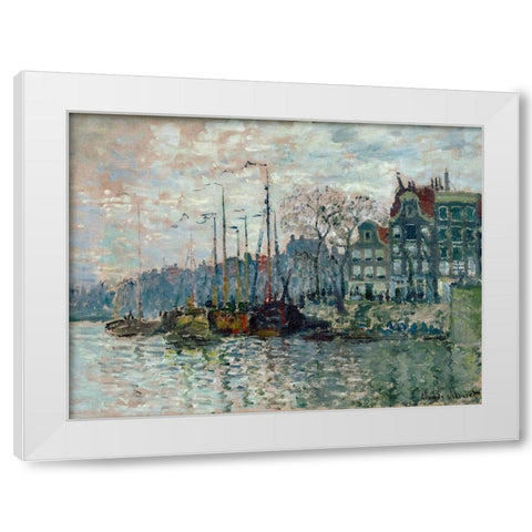 View of the Prins Hendrikkade and the Kromme Waal in Amsterdam 1874 White Modern Wood Framed Art Print by Monet, Claude