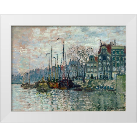 View of the Prins Hendrikkade and the Kromme Waal in Amsterdam 1874 White Modern Wood Framed Art Print by Monet, Claude