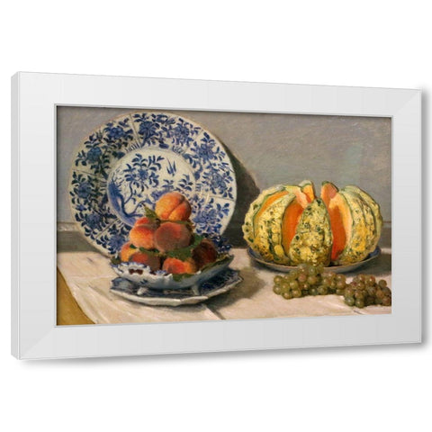 Still Life with Melon White Modern Wood Framed Art Print by Monet, Claude