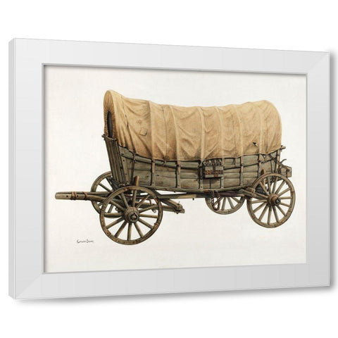 Conestoga Wagon 1938 White Modern Wood Framed Art Print by Brown, Langden H.