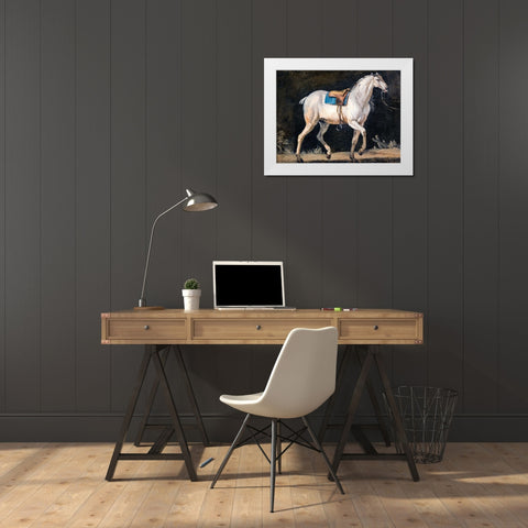 Saddled Gray Horse White Modern Wood Framed Art Print by Agasse, Jacques-Laurent