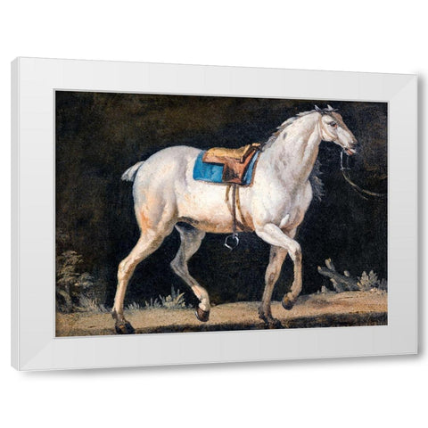 Saddled Gray Horse White Modern Wood Framed Art Print by Agasse, Jacques-Laurent