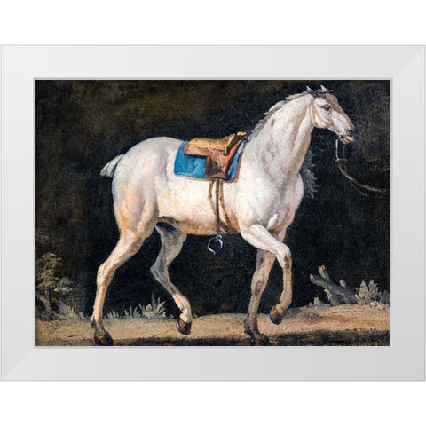 Saddled Gray Horse White Modern Wood Framed Art Print by Agasse, Jacques-Laurent