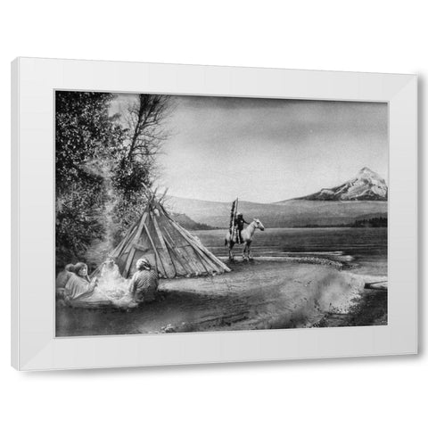 Indian Encampment along Columbia River White Modern Wood Framed Art Print by Vintage Photography