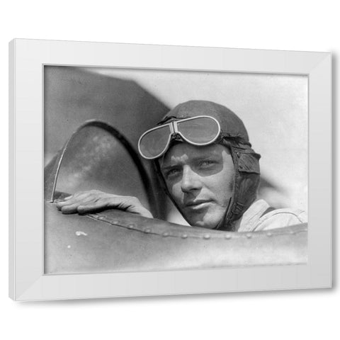 Charles Lindberg in Goggles White Modern Wood Framed Art Print by Vintage Photography